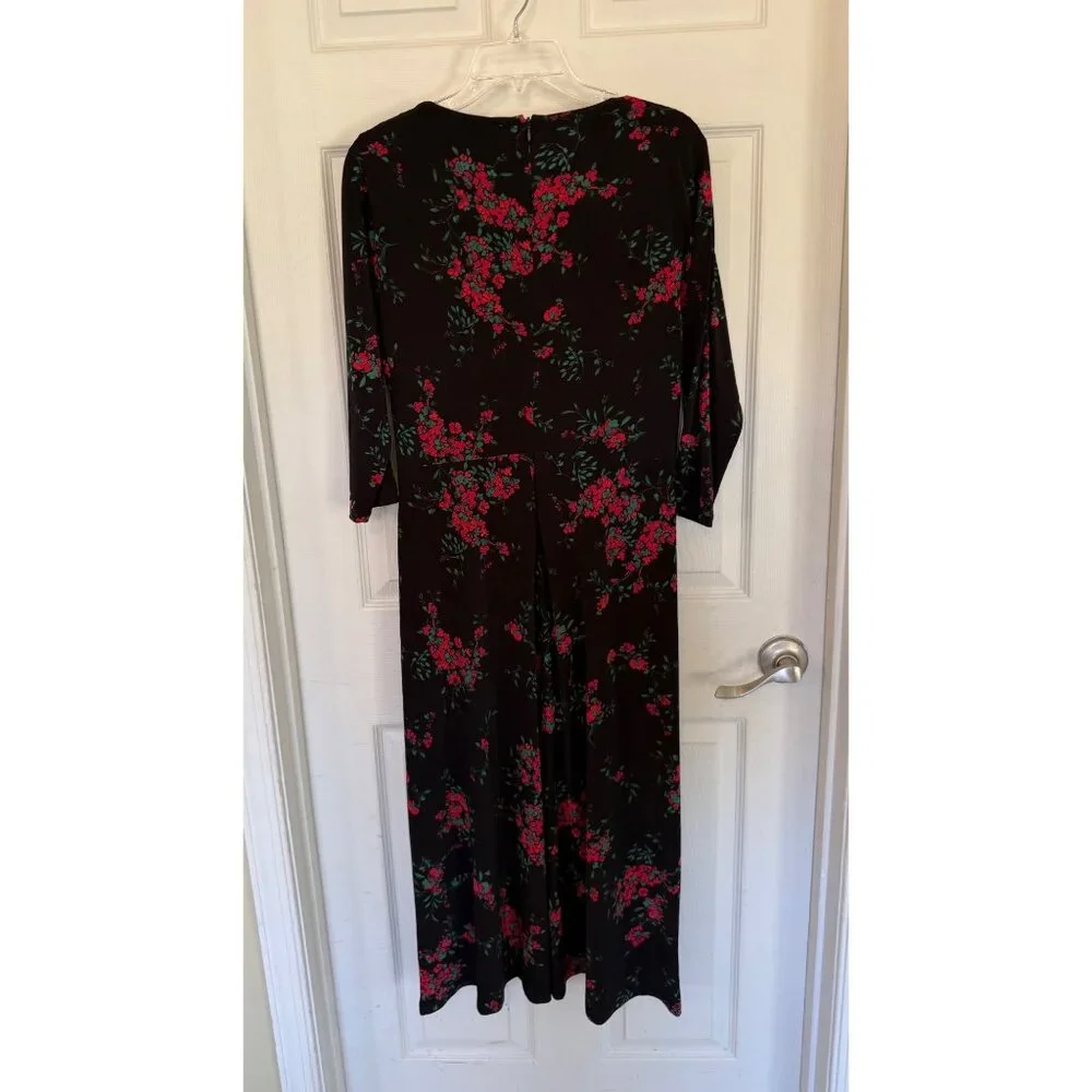 Lauren Ralph Lauren V-neck Black/Red Floral Maxi Length Dress Size 12 - Picture 5 of 6